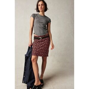 Free People Plum Combo Maroon Floral Flutter‎ Skirt  Size 8
